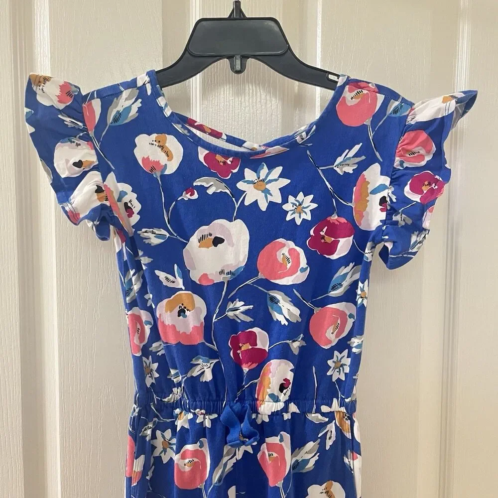 Tea Collection What's the Scoop Blue Floral Jumpsuit Girl's Size 7